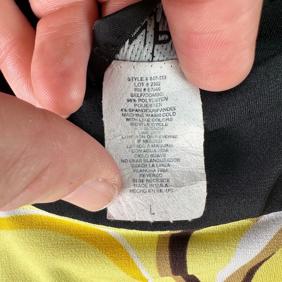 VTG Y2K Alyn Paige Abstract Yellow Black Geometric Midi Dress L Mod Retro - Picture 10 of 13